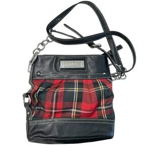 Chaps Tartan Plaid Crossbody Bag Navy Faux Leather Trim Holiday Preppy Medium